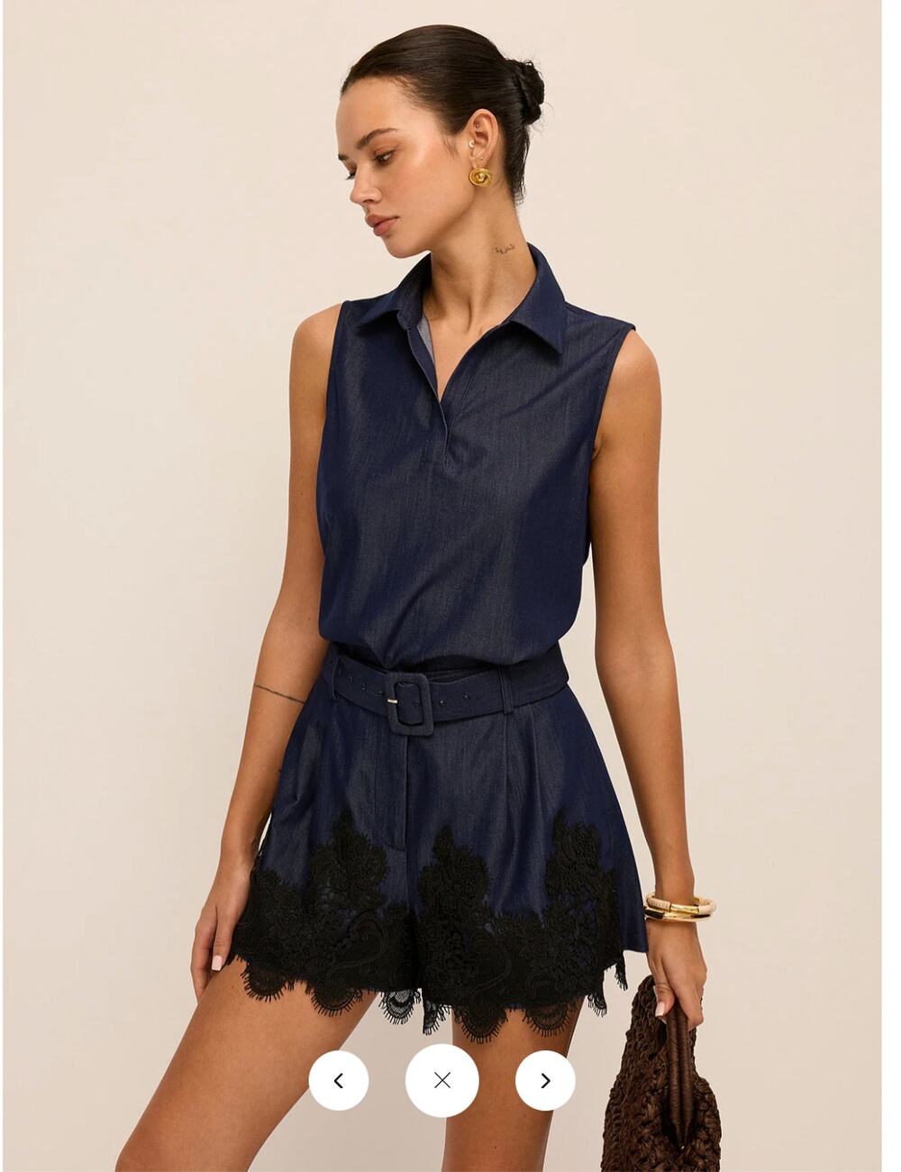 NWT Commense Sleeveless Polo Top & Lace-Hem Shorts Set Sz XL